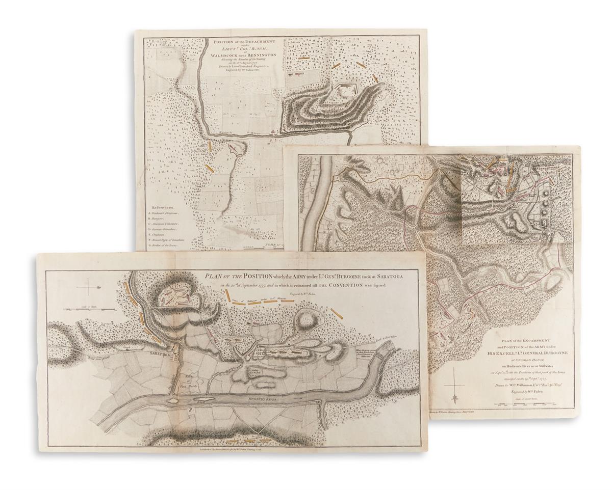 BURGOYNE, JOHN; and FADEN, WILLIAM. Group of 3 engraved Revolutionary War battle plans,